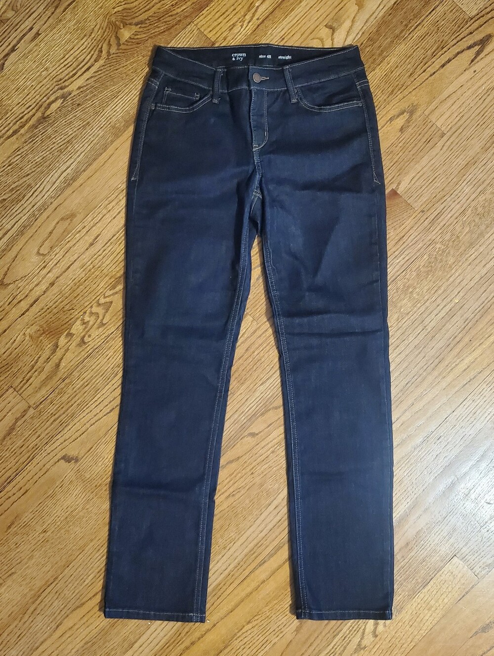Crown & Ivy Straight Leg dark wash jeans sz 4R Womens Stretch